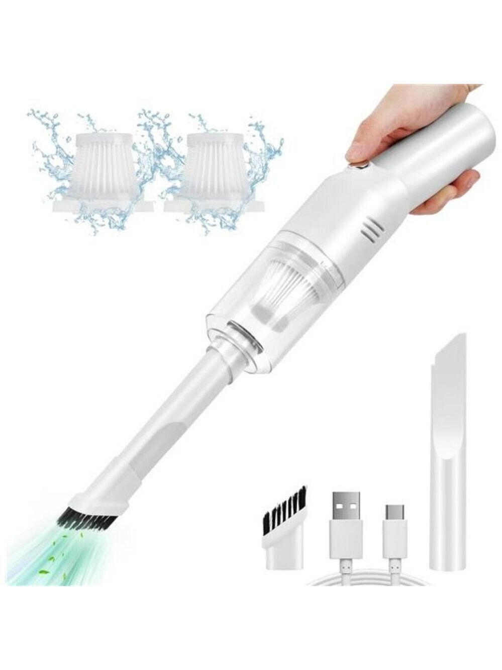 Mini Car Vacuum Cordless Handheld Portable Rechargeable Desk Cleaner White